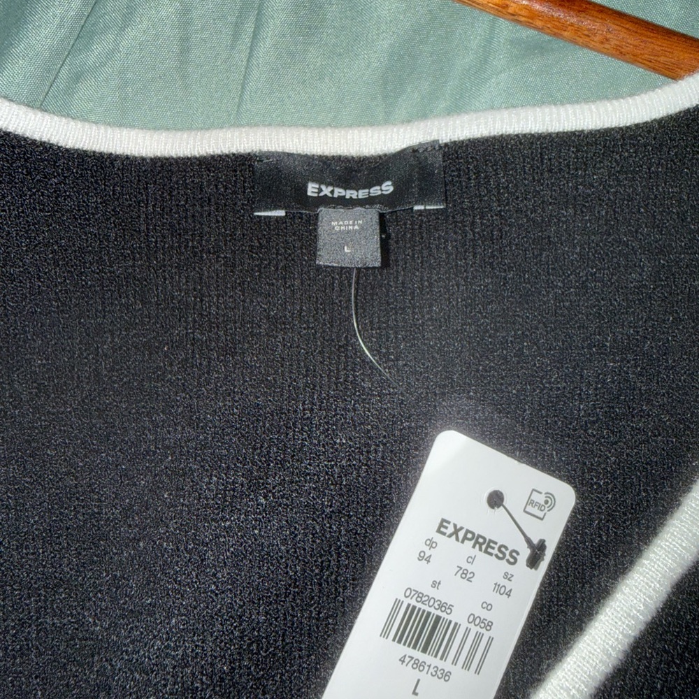 Express Black Knit Top with White Edging